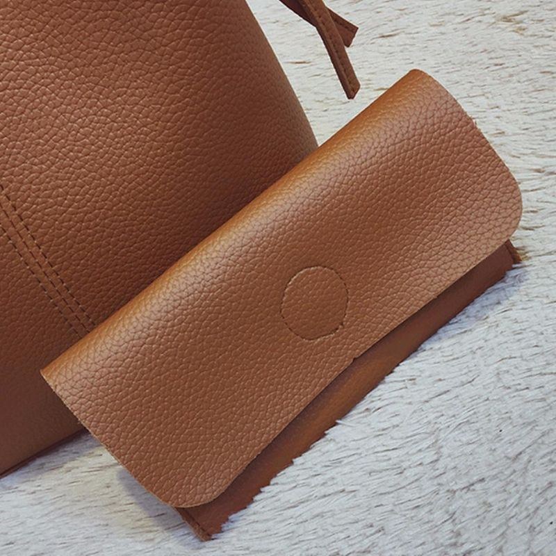 Todelt Kvinder Pu Læder Tote Håndtaske Crossbody Taske Og Clutch Tegnebog