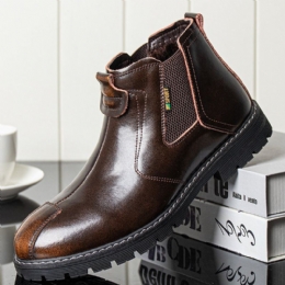 Herre Ægte Læder Slip-on Skridsikker Plus Velvet Warm Chelsea Boots Martin Boots