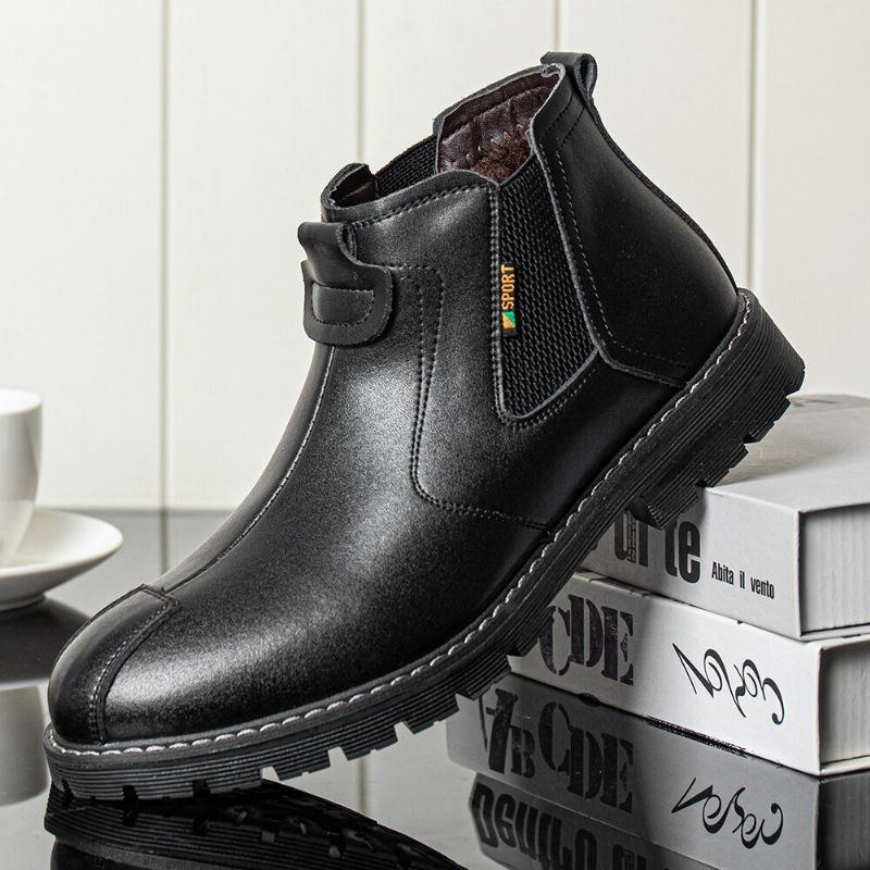 Herre Ægte Læder Slip-on Skridsikker Plus Velvet Warm Chelsea Boots Martin Boots