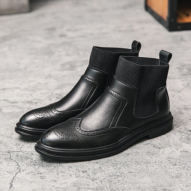 Herre Brogue Comfy Elastic Slip On Chelsea Boots