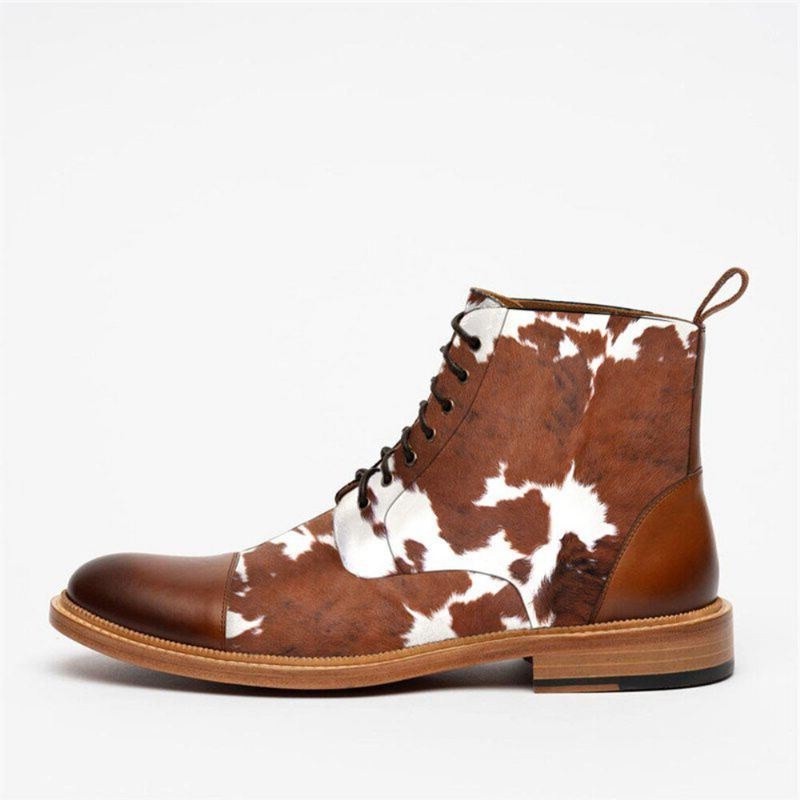 Herre Cow Spot Printed Cap Toe Comfy Ankel Jack Støvler