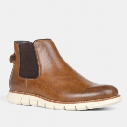 Herre Læder Blød Sål Rund Toe Slip On Trendy Chelsea Casual Boots