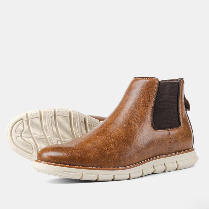 Herre Læder Blød Sål Rund Toe Slip On Trendy Chelsea Casual Boots