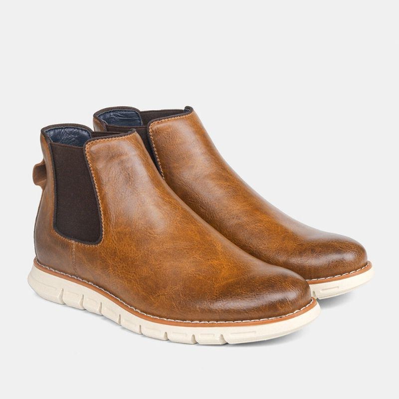 Herre Læder Blød Sål Rund Toe Slip On Trendy Chelsea Casual Boots