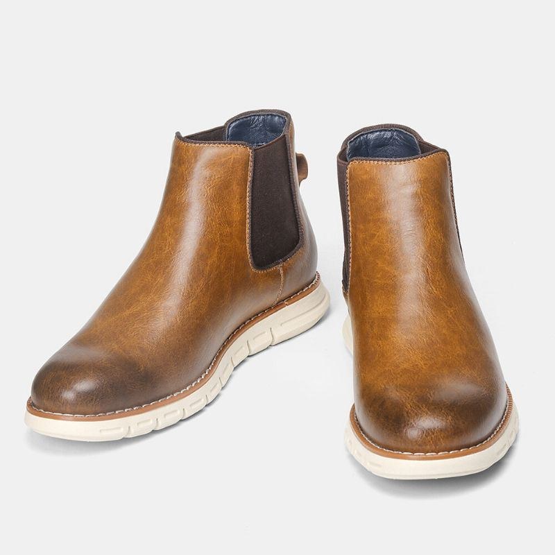 Herre Læder Blød Sål Rund Toe Slip On Trendy Chelsea Casual Boots