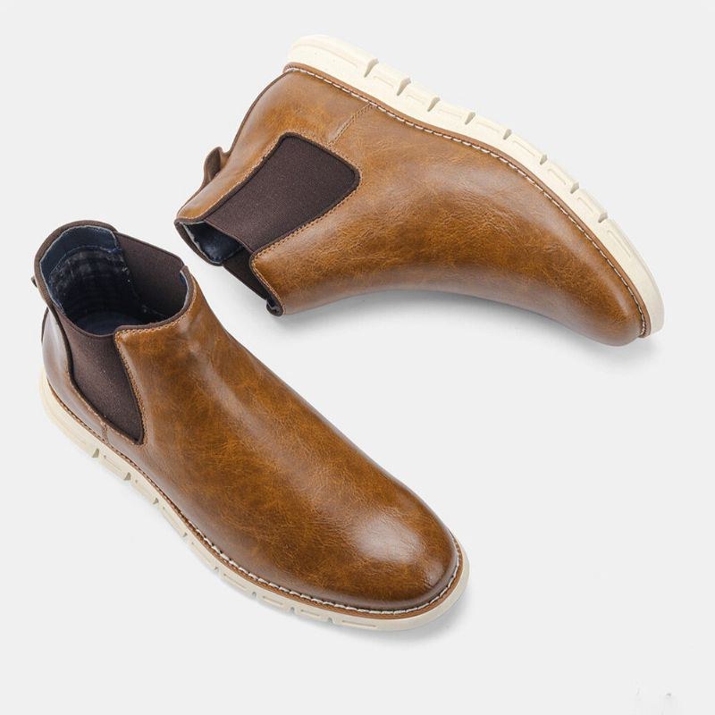 Herre Læder Blød Sål Rund Toe Slip On Trendy Chelsea Casual Boots