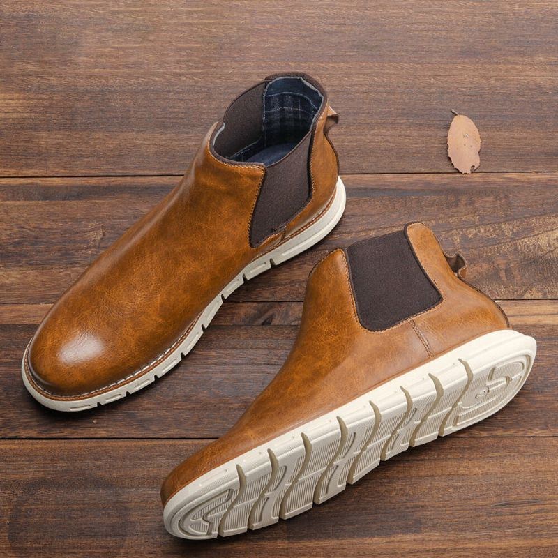 Herre Læder Blød Sål Rund Toe Slip On Trendy Chelsea Casual Boots