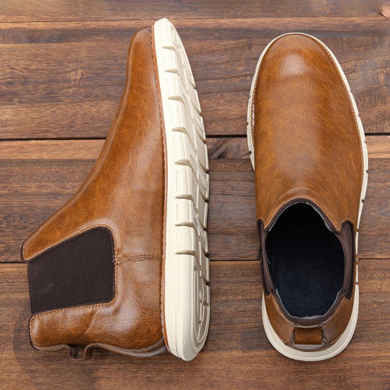 Herre Læder Blød Sål Rund Toe Slip On Trendy Chelsea Casual Boots