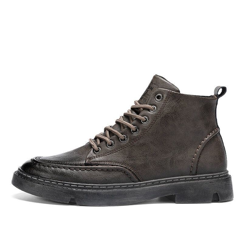 Herre Pure Color Non-slip High-top Snørebånd Casual Tooling Boots