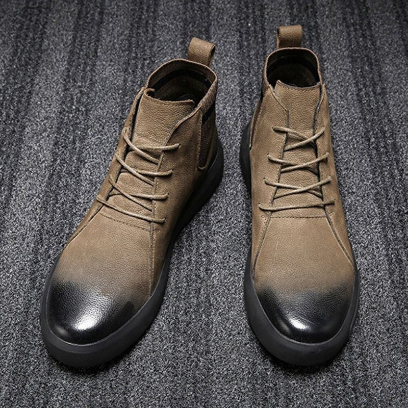 Herre Retro Stilfuld Gradual Change Shoe Toe Casual Læderankelstøvler