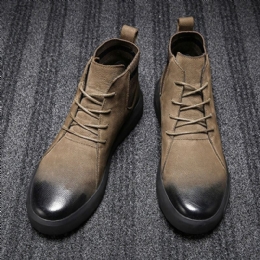 Herre Retro Stilfuld Gradual Change Shoe Toe Casual Læderankelstøvler