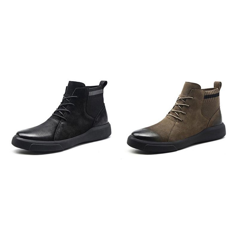 Herre Retro Stilfuld Gradual Change Shoe Toe Casual Læderankelstøvler