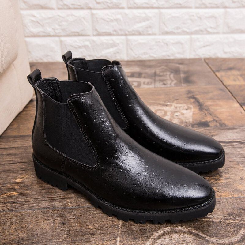 Herre Vintage Elastic Slip-on Business Læder Ankel Chelsea Støvler