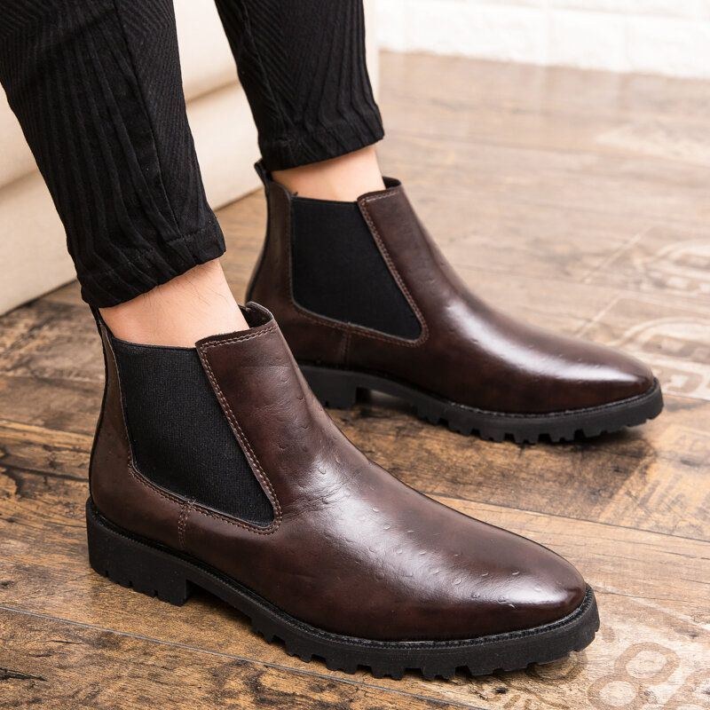 Herre Vintage Elastic Slip-on Business Læder Ankel Chelsea Støvler