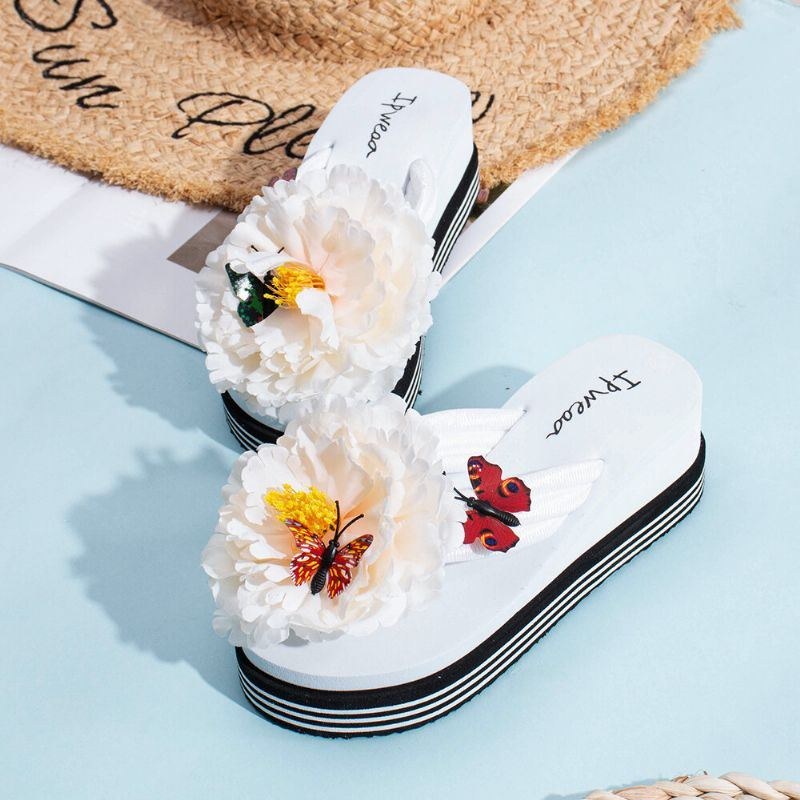 Dame Blomster Butterfly Decor Clip Toe Strand Platform Hjemmesko