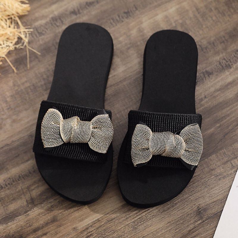 Dame Bowknot Decor Comfy Blød Flad Platform Slides Hjemmesko