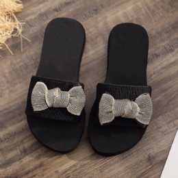 Dame Bowknot Decor Comfy Blød Flad Platform Slides Hjemmesko