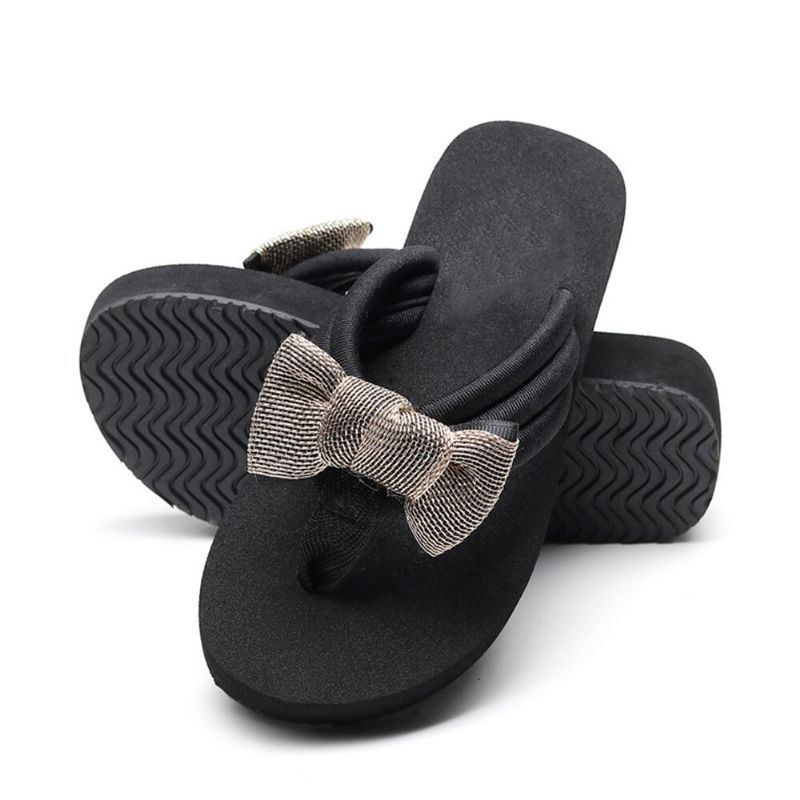 Dame Bowknot Decor Comfy Blød Flad Platform Slides Hjemmesko