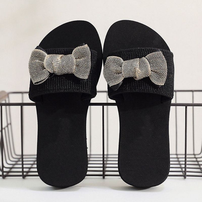 Dame Bowknot Decor Comfy Blød Flad Platform Slides Hjemmesko