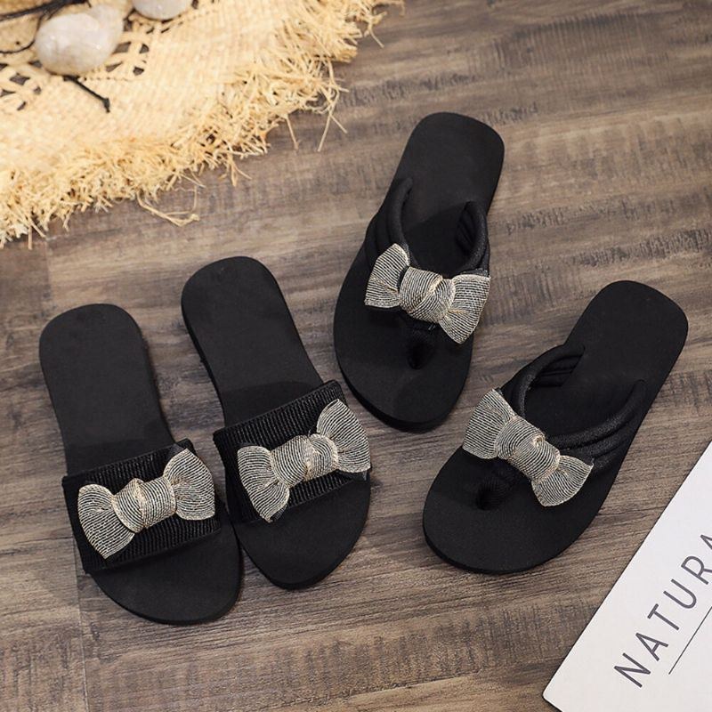 Dame Bowknot Decor Comfy Blød Flad Platform Slides Hjemmesko