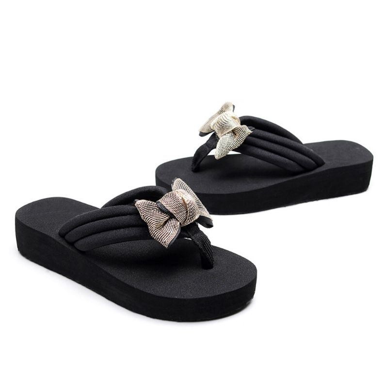 Dame Bowknot Decor Comfy Blød Flad Platform Slides Hjemmesko