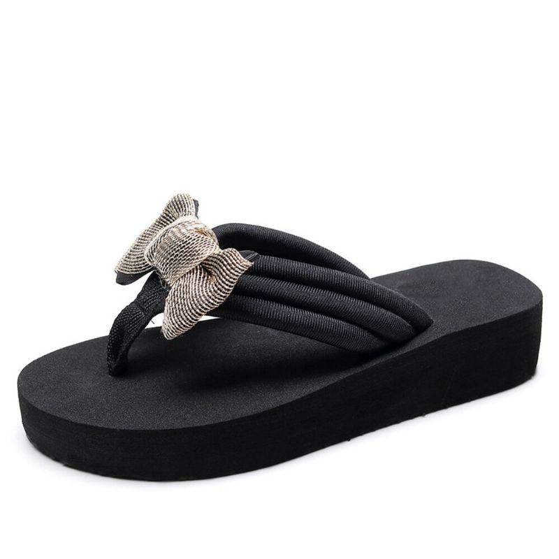 Dame Bowknot Decor Comfy Blød Flad Platform Slides Hjemmesko