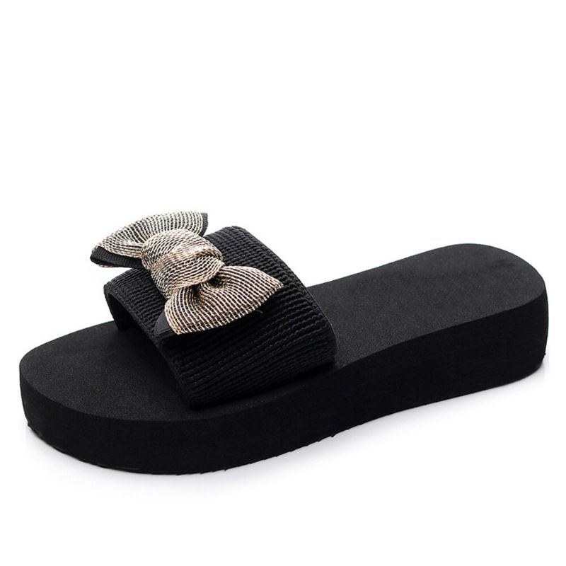 Dame Bowknot Decor Comfy Blød Flad Platform Slides Hjemmesko