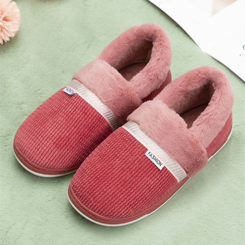 Dame Ensfarvet Casual Plys Varm Slip On Home Bomuld Hjemmesko