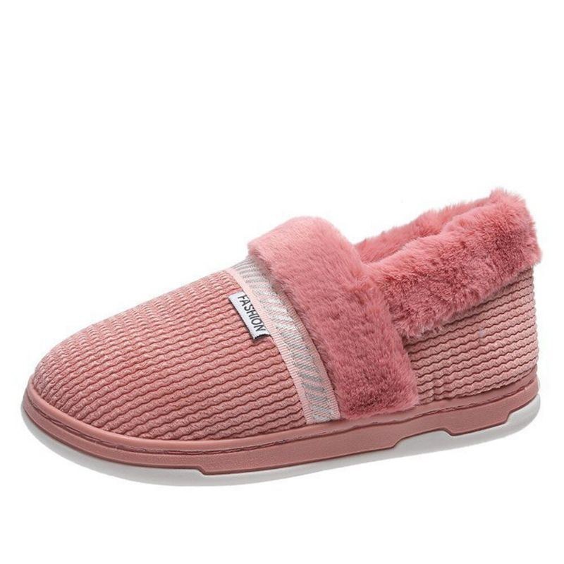 Dame Ensfarvet Casual Plys Varm Slip On Home Bomuld Hjemmesko