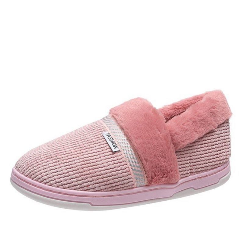 Dame Ensfarvet Casual Plys Varm Slip On Home Bomuld Hjemmesko