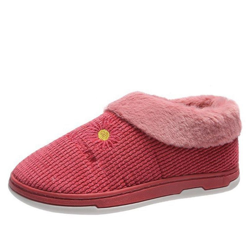 Dame Ensfarvet Casual Plys Varm Slip On Home Bomuld Hjemmesko