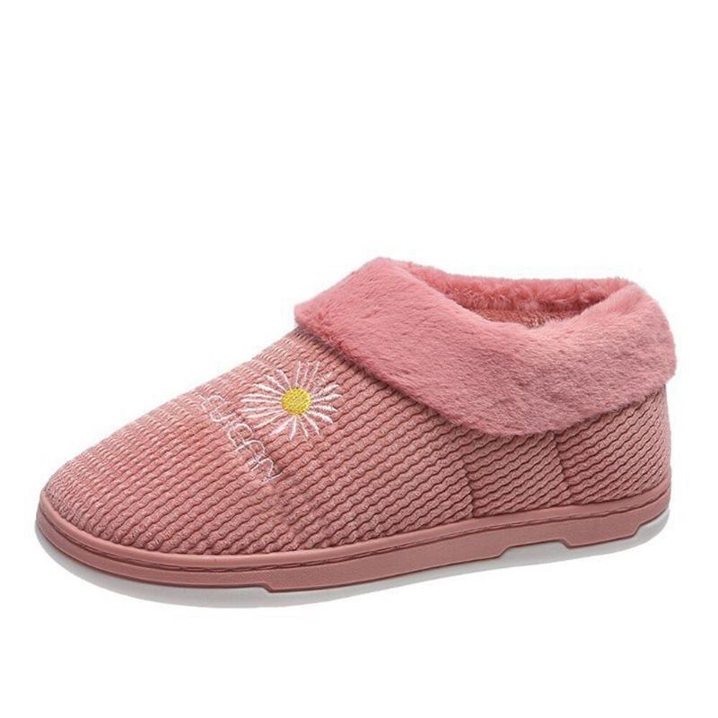 Dame Ensfarvet Casual Plys Varm Slip On Home Bomuld Hjemmesko