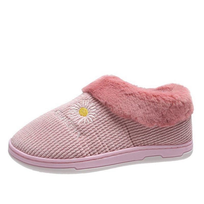 Dame Ensfarvet Casual Plys Varm Slip On Home Bomuld Hjemmesko