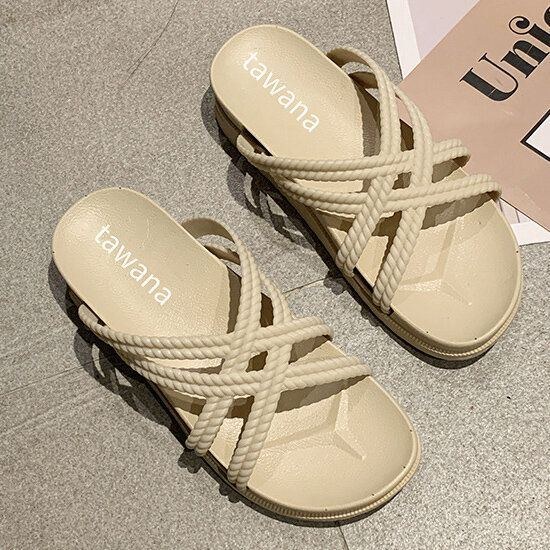 Dame Ensfarvet Cross Band Home Flats Sandaler