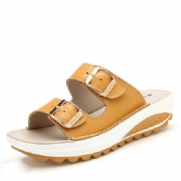 Dame I Stor Størrelse Blødt Læderspænde Peep Toe Slip On Beach Platform Sandaler