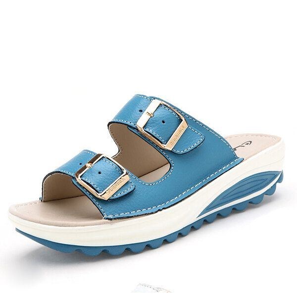 Dame I Stor Størrelse Blødt Læderspænde Peep Toe Slip On Beach Platform Sandaler