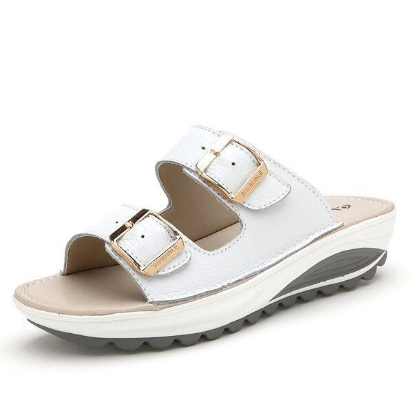 Dame I Stor Størrelse Blødt Læderspænde Peep Toe Slip On Beach Platform Sandaler