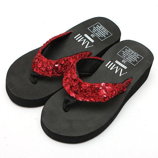 Dame Pailletter Summer Beach Flip Flops Wedge Sandaler