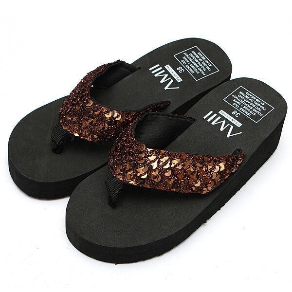 Dame Pailletter Summer Beach Flip Flops Wedge Sandaler