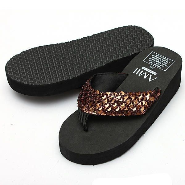 Dame Pailletter Summer Beach Flip Flops Wedge Sandaler