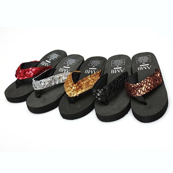 Dame Pailletter Summer Beach Flip Flops Wedge Sandaler