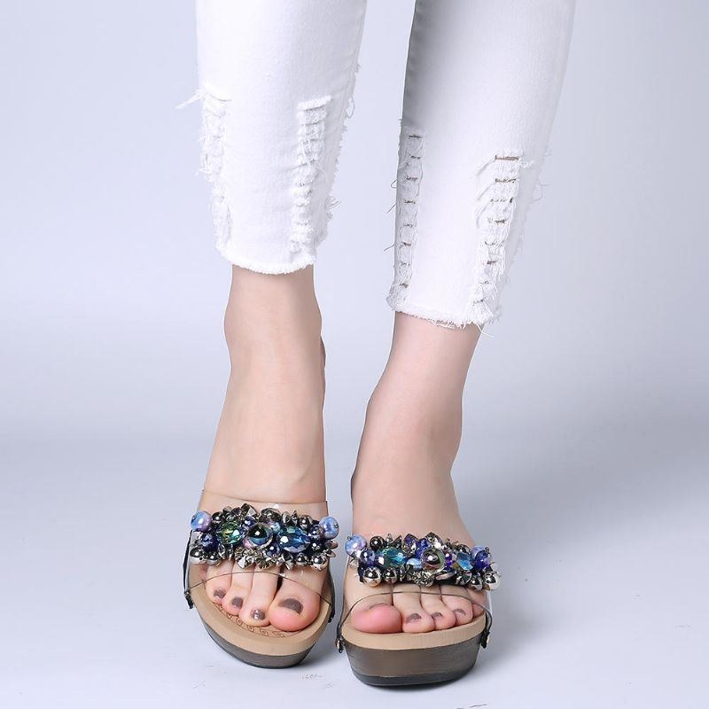 Dame Rhinestone Transparent Hjemmesko