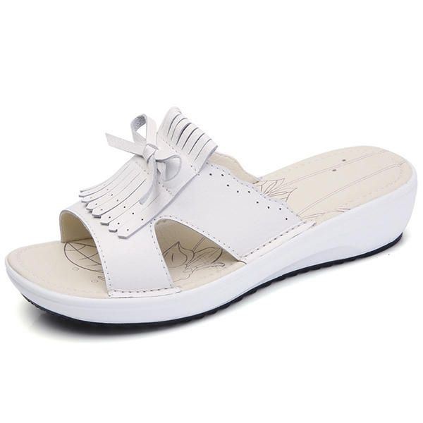 Dame Slip On Causal Shoe Læder Tassel Flade Sandaler