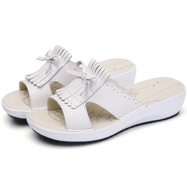 Dame Slip On Causal Shoe Læder Tassel Flade Sandaler