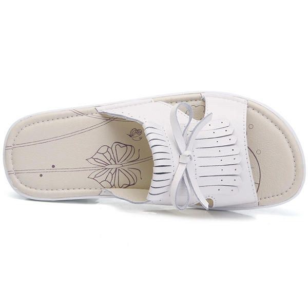 Dame Slip On Causal Shoe Læder Tassel Flade Sandaler