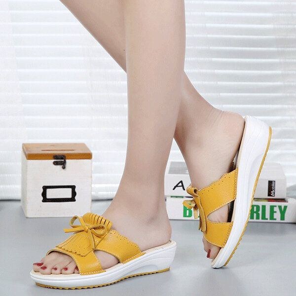 Dame Slip On Causal Shoe Læder Tassel Flade Sandaler