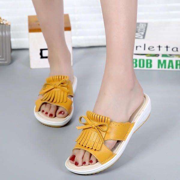 Dame Slip On Causal Shoe Læder Tassel Flade Sandaler