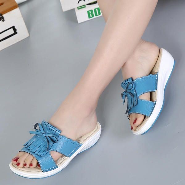 Dame Slip On Causal Shoe Læder Tassel Flade Sandaler