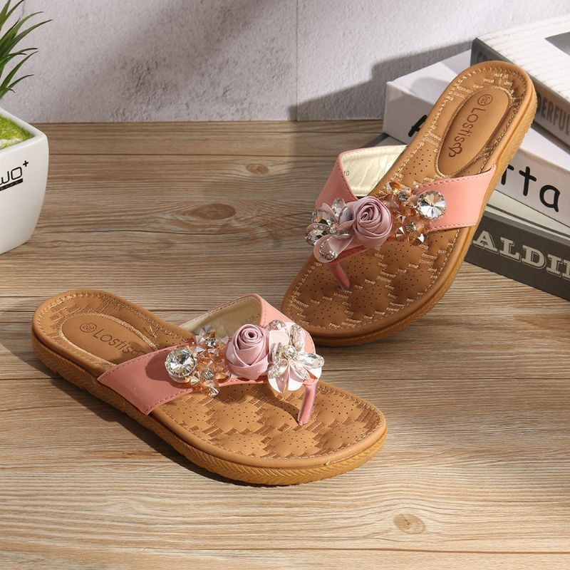 Dame Strandblomster Rhinestone Clip Toe Hjemmesko