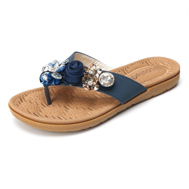 Dame Strandblomster Rhinestone Clip Toe Hjemmesko